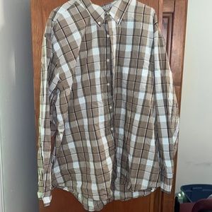 2xl button up brown white basic editions